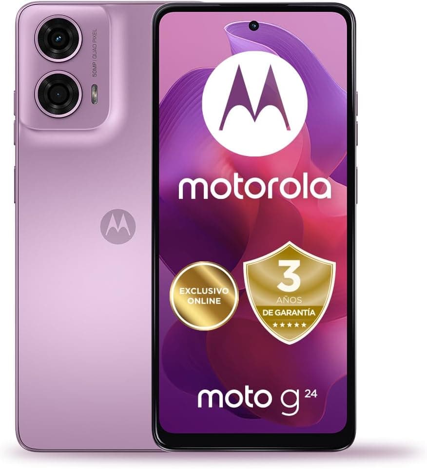 Motorola Moto G24,8 GB (4 GB RAM Boost)/128 GB,Espanha,Ecrã HD + 6,56", duplacâmara (50 MP+2MP), Dolby Atmos, Android 4,5000 mAh com carregamento TurboPower 15 W (incluído), Sim duplo, Inclui capa,