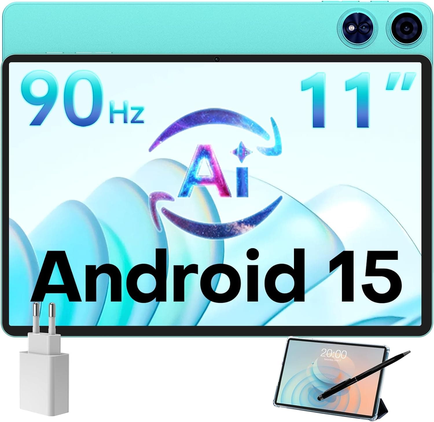 TECLAST P50AI Tablet Android 15 Tablet de 11 polegadas 90Hz, AI gestos inteligentes, 2,0 GHz Octa-Core, HDMI-Type C, modo PC, 16 GB 128 GB (TF 4TB), 7000 mAh/BT5.4/13 + 5 MP, com Capa + Lápis, 2025