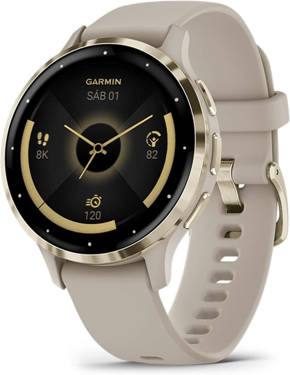 Garmin Venu 3S, Smartwatch Premium com GPS, AMOLED, funções avançadas de saúde e forma física, mais de 30 aplicações desportivas, 10 dias de autonomia, bege dourado