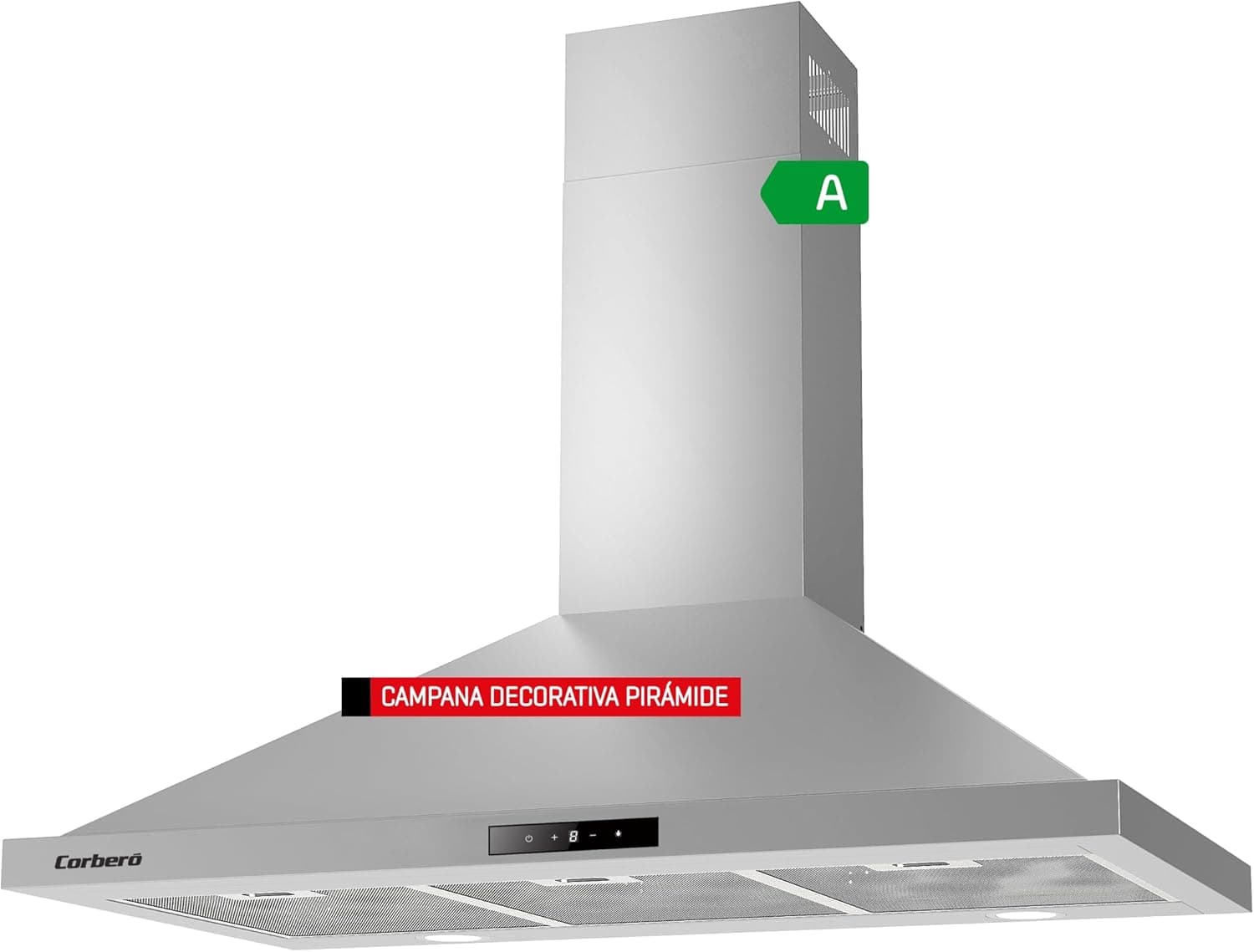 Corberó - Extrator decorativo de pirâmide | NEMRUT675X | Branco | 60 cm, fluxo de 750 m3/h, 165W, 3 Velocidades, filtro de alumínio de 3 camadas, filtro de carbono