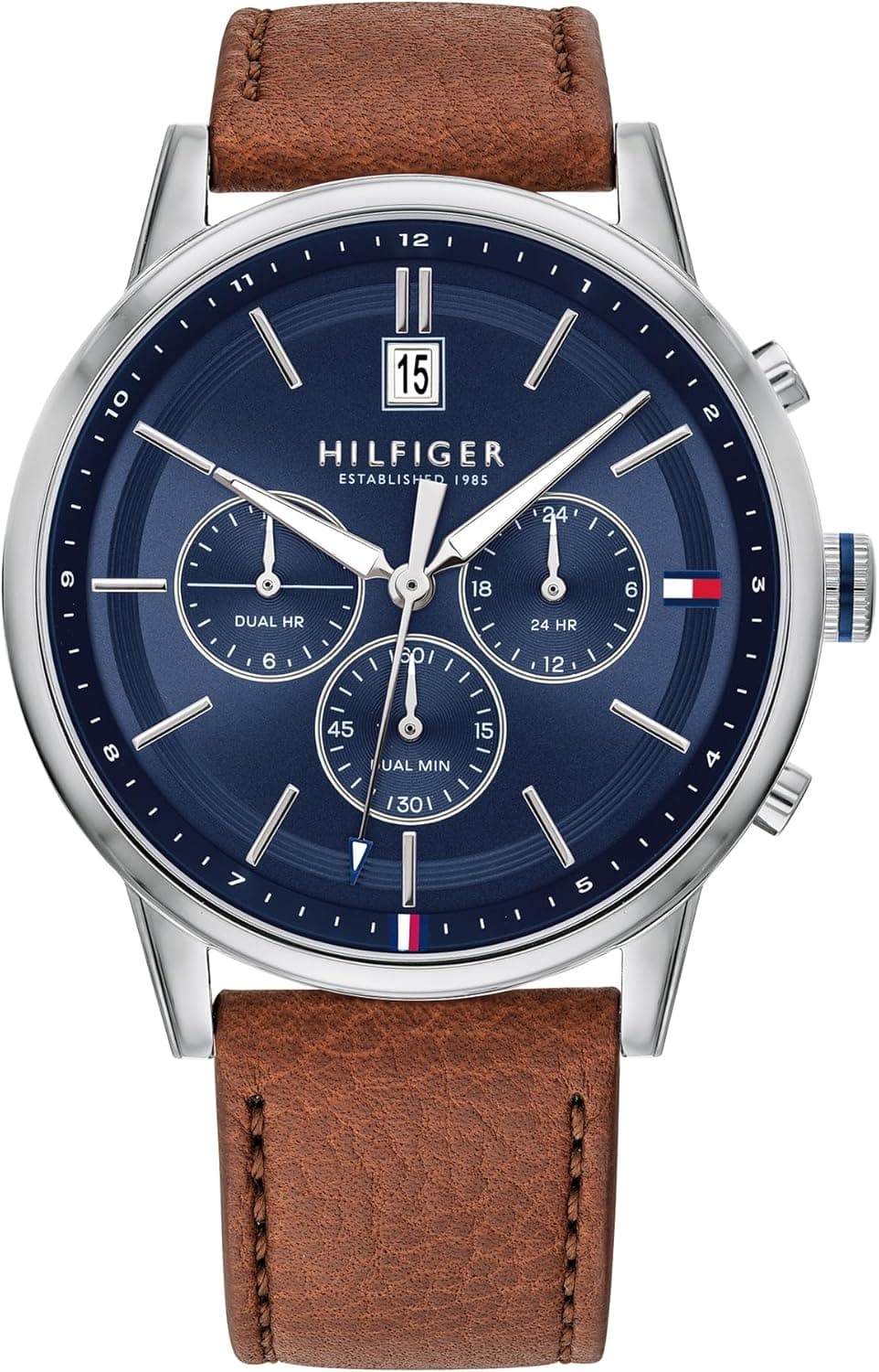Tommy Hilfiger relógio analógico multifunções para homem com bracelete em pele castanha