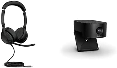 Jabra Evolve2 50 Auriculares estéreo, certificado MS Teams PanaCast 20 câmara de videoconferência 4K com tecnologia IA (Pack)