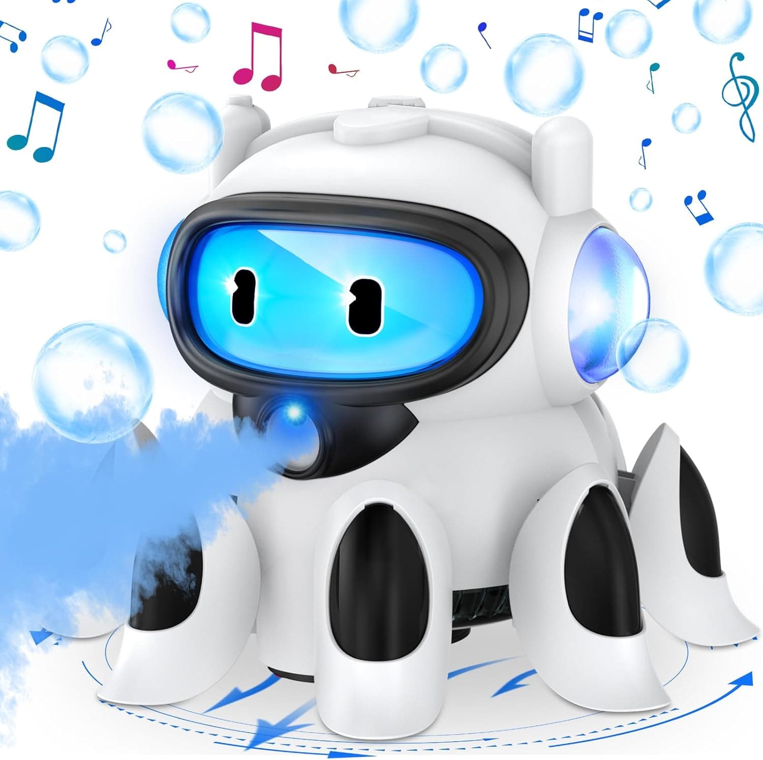 Fileeyn Brinquedo robô para crianças, pode caminhar com luzes e música alegre, pulverizar água nebulosa e evitar obstáculos automaticamente robot brinquedo inteligente guia o seu bebé a caminhar