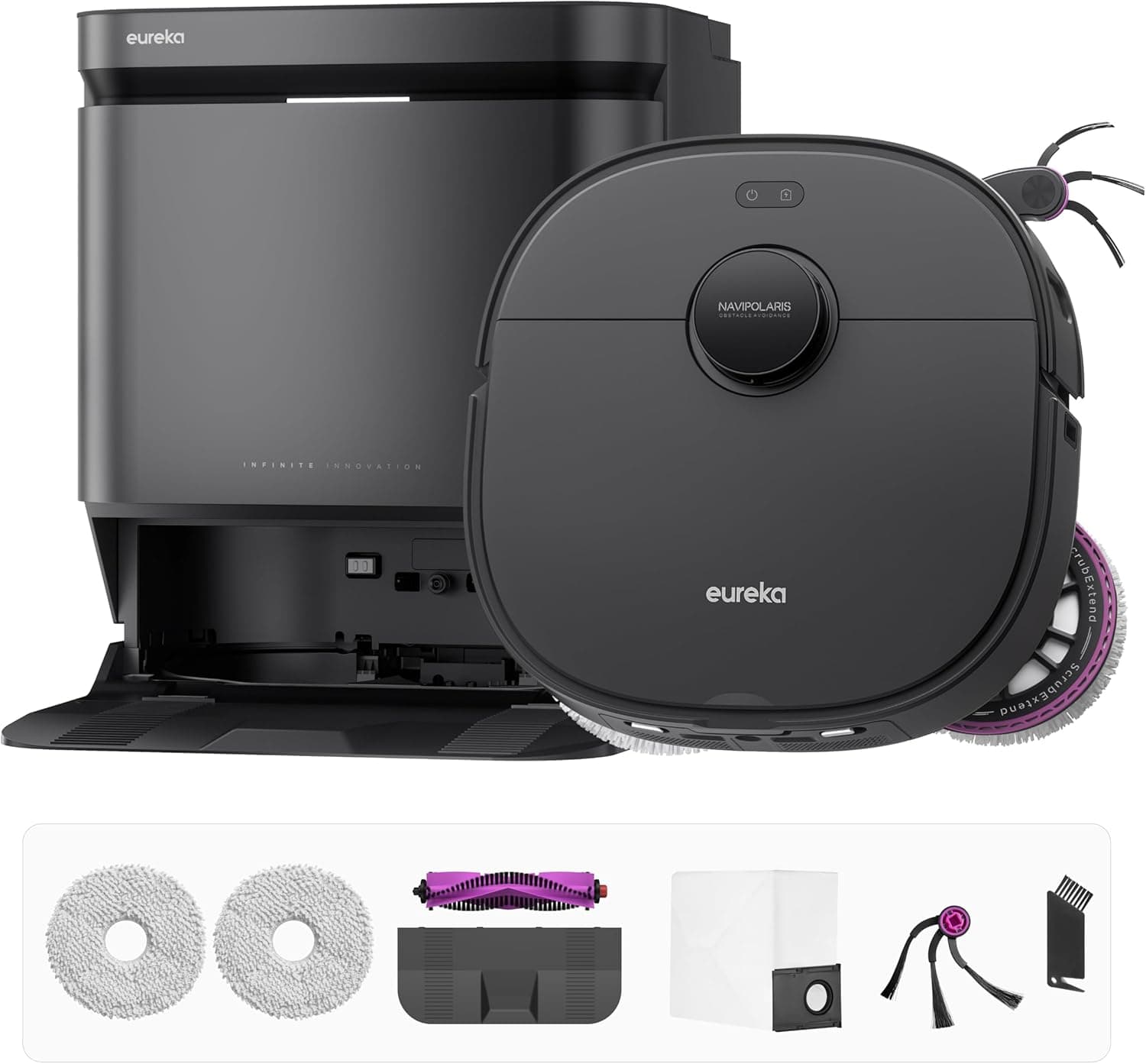 EUREKA J15 MAX Ultra Robot Aspirador e esfregona 22,000 Pa com base auto-esvaziada, mopa, escova lateral extensível, limpeza com água a 80 °C, IntelliView 2,0, anti-emaranhados aspirador inteligente