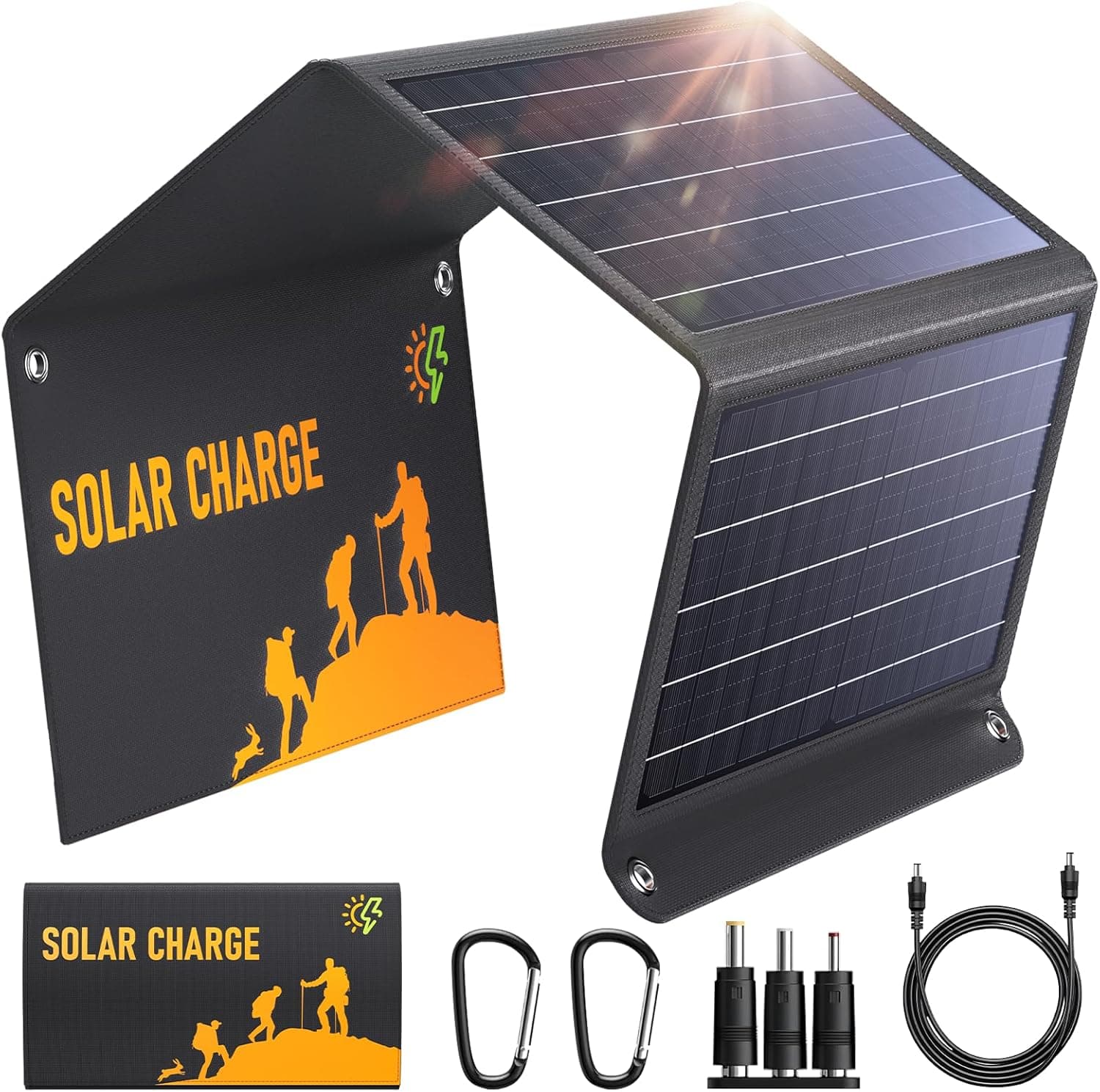 WASTDE Painel solar 30 W, carregador solar portátil (USB-C/USB/DC) 18 V/3,6 A de carregamento rápido, compatível com telemóvel, Power Station, 24 % eficiência, IPX4 impermeável, para campismo e fugas