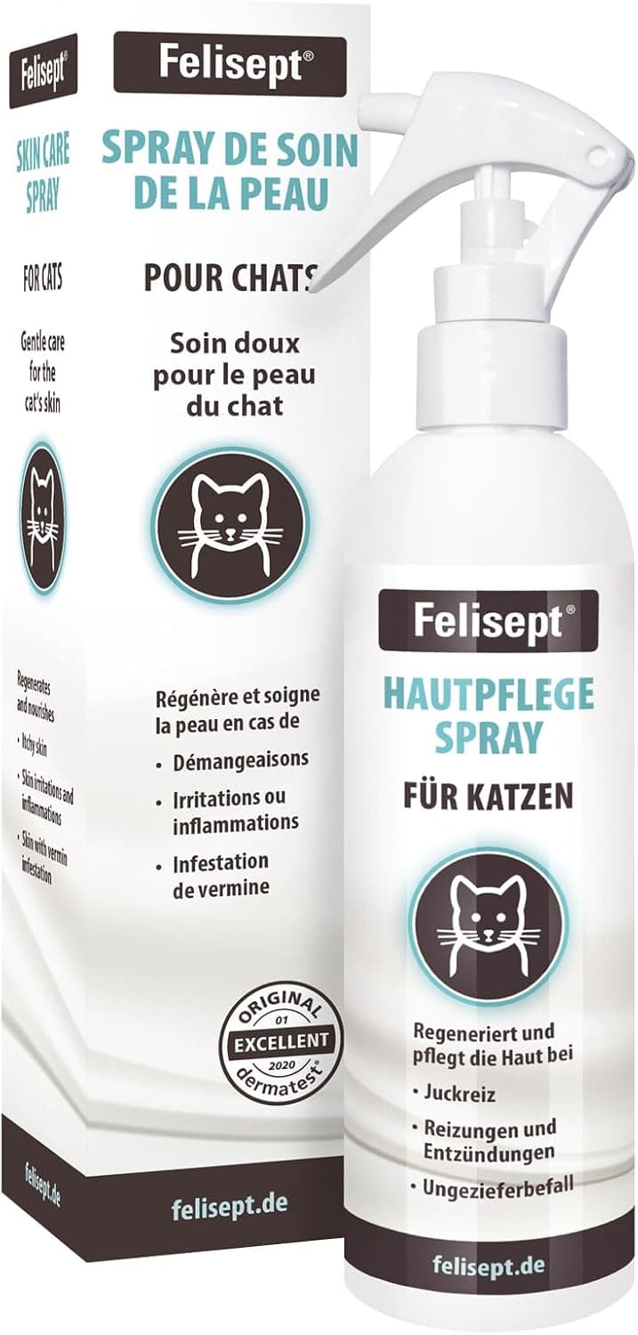 Felisept spray para os cuidados da pele dos gatos 250 ml - spray anticomichão gatos - contra a caspa do gato - loção suave com ingredientes ativos naturais