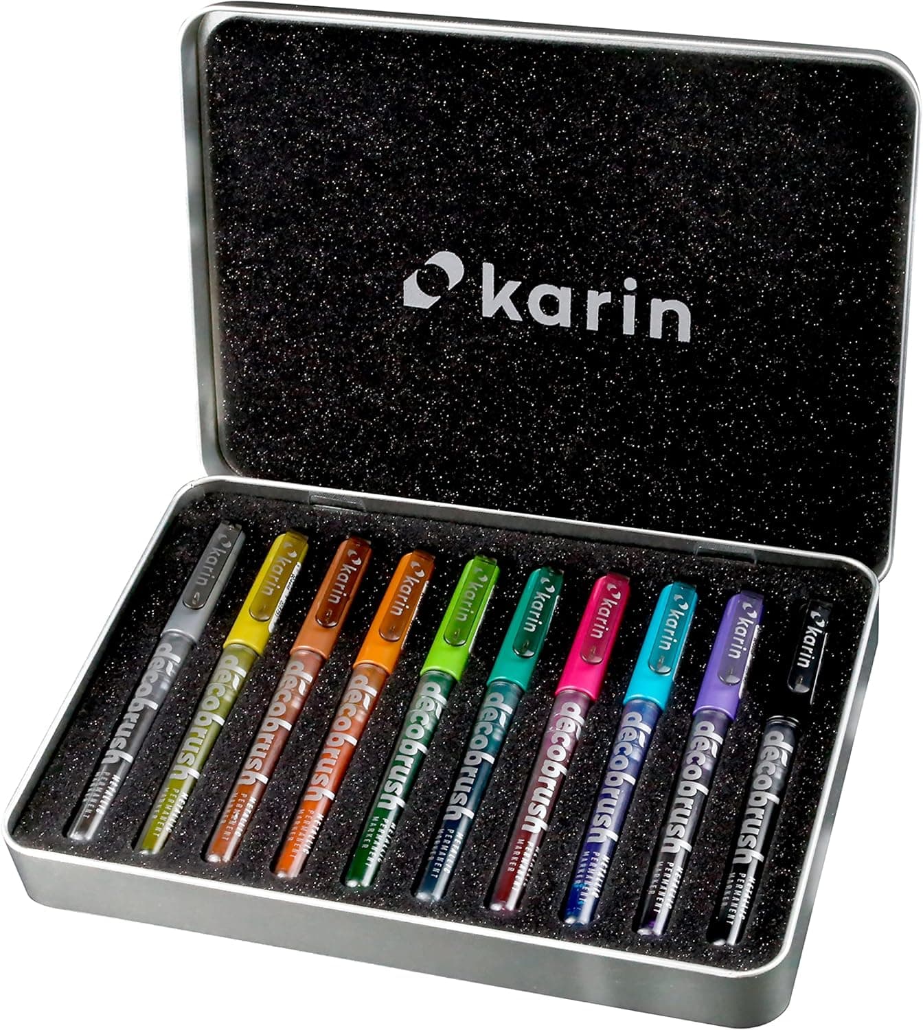 KARIN DecoBrush Metallic Karin DecoBrush Metallic Conjunto de 10 peças de corpo transparente com sistema sem ganchos, 2,4 ml