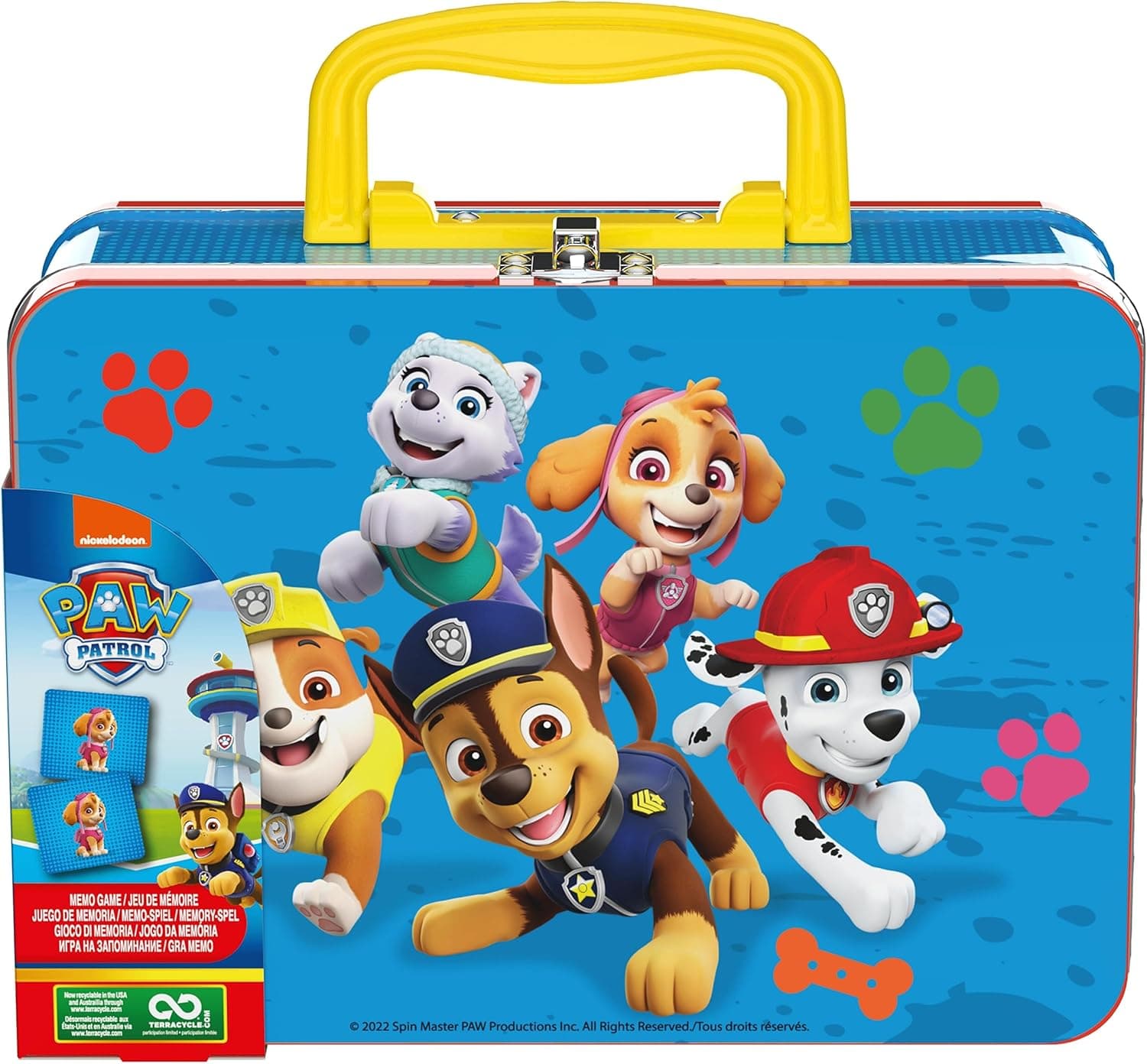 Spin Master Games, Jogos de mesa, padrão canino MEMORY jogo de memória MEMO de 72 cartas divertido com mala de transporte metálico, 2-6 jogadores jogos de mesa crianças 3 anos