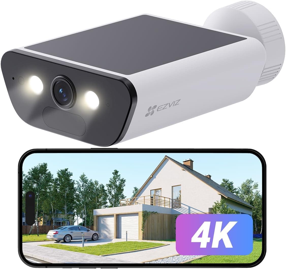 EZVIZ 4K Câmara de vigilância WiFi exterior bateria solar integrada, modo AOV, visão noturna colorida, deteção pessoa/veículo, chamada bidirecional, defesa ativa, WiFi 6, CB5