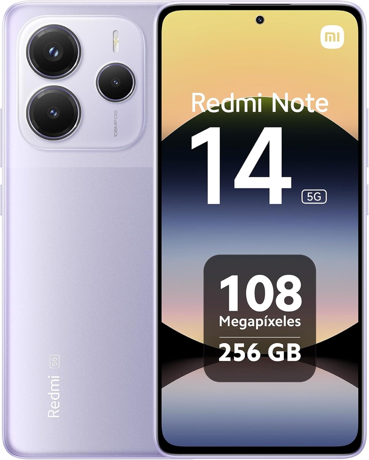 Xiaomi Redmi Note 14 5G Smartphone de 8+256 GB, ecrã de 6,67" AMOLED FHD+ 120Hz, MediaTek Dimensity 7025-Ultra, câmara de 108 MP, 5110 mAh, carregador não incluído, roxo