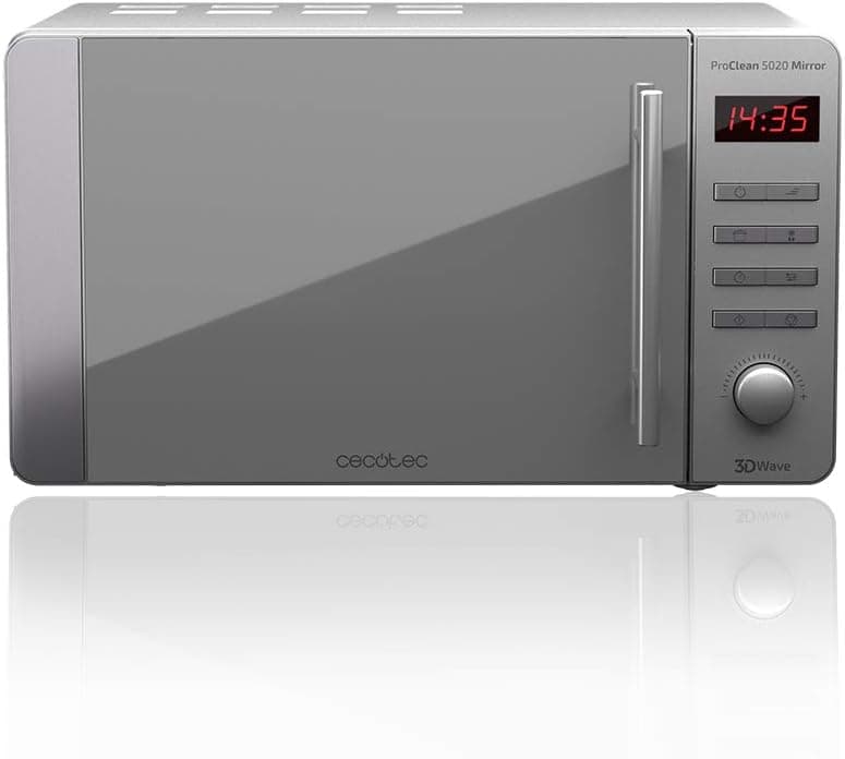 Cecotec ProClean 5020 Mirror Micro-ondas, 700 W, capacidade de 20 litros, revestimento Ready2Clean, 5 níveis de operação, 8 programas, temporizador até 60 minutos, ecrã LED 