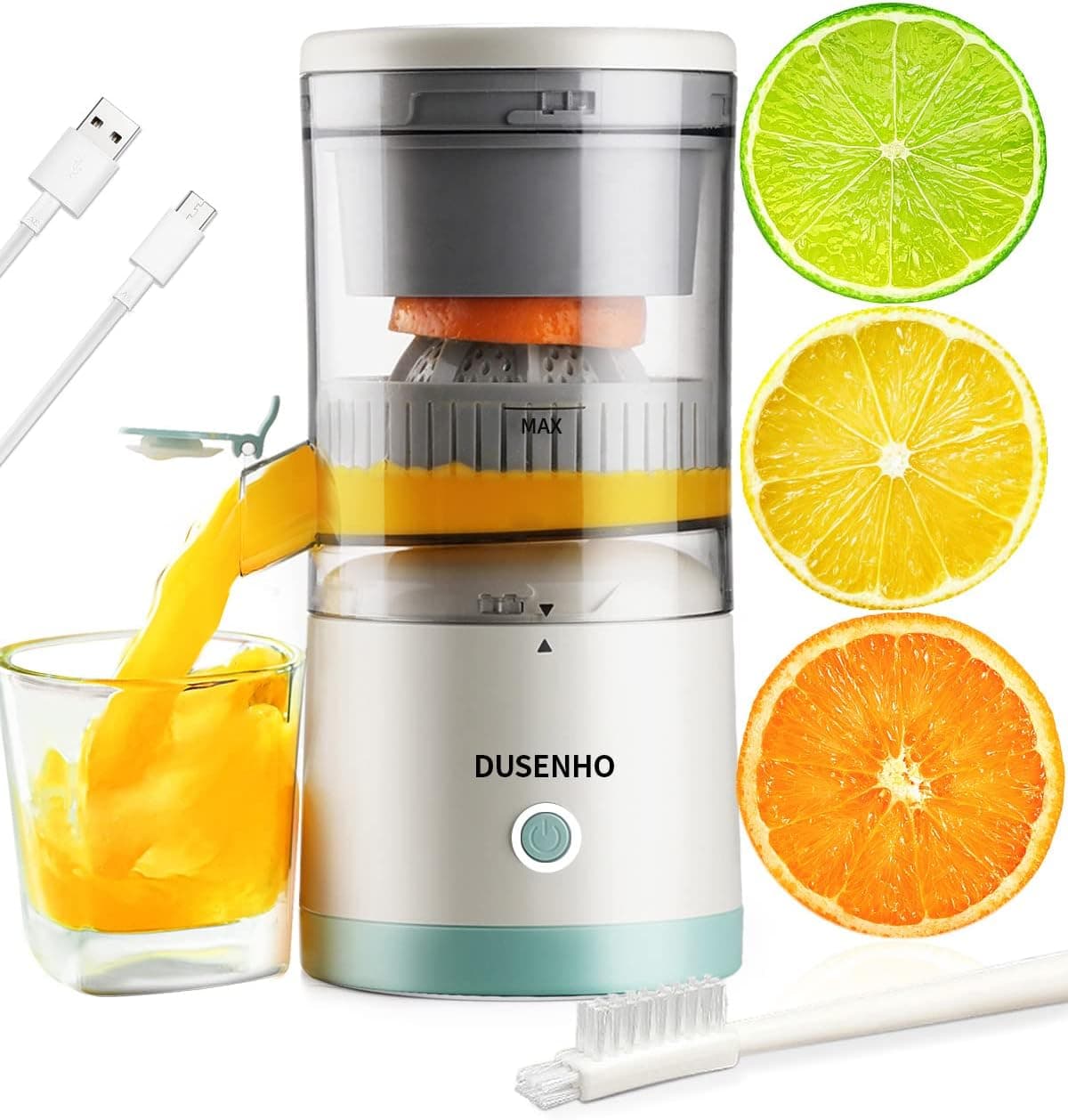 Espremedor de citrinos elétrico de 45 W com USB e escova de limpeza, portátil para laranja, limão, toranja - Sumo