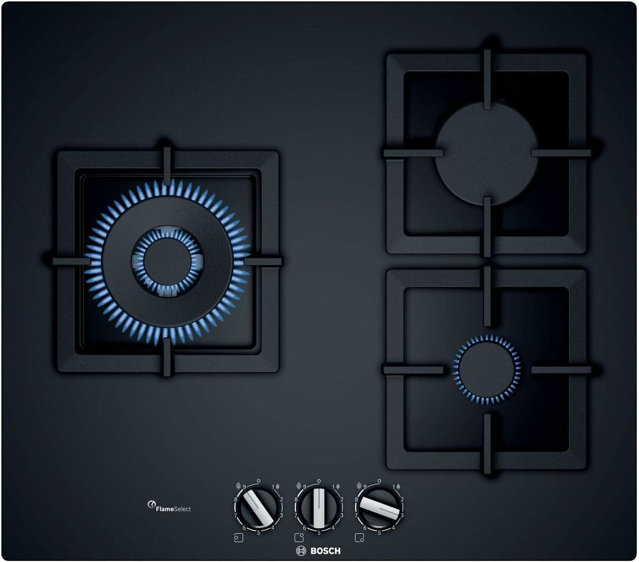 Bosch PPC6A6B20 | Placa a gás em vidro temperado 60 cm 1000 W preta