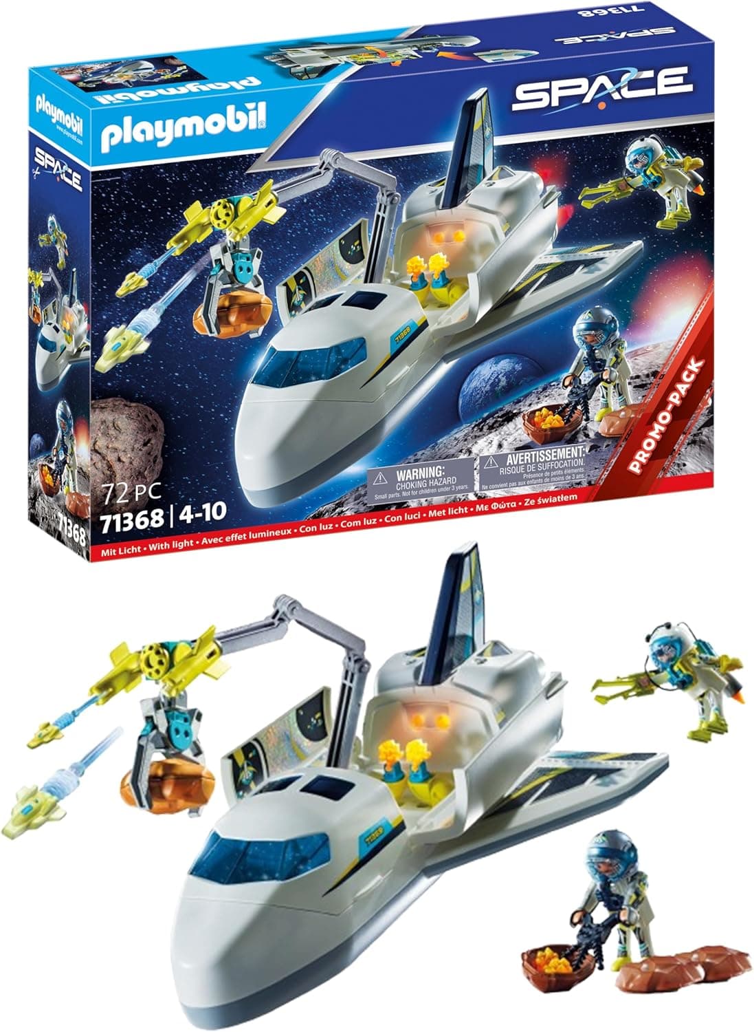 PLAYMOBIL Space Promo Packs 71368 Missão espaço de transporte, voo espacial, astronautas em equipa de pesquisa, brinquedos para crianças a partir de 4 anos