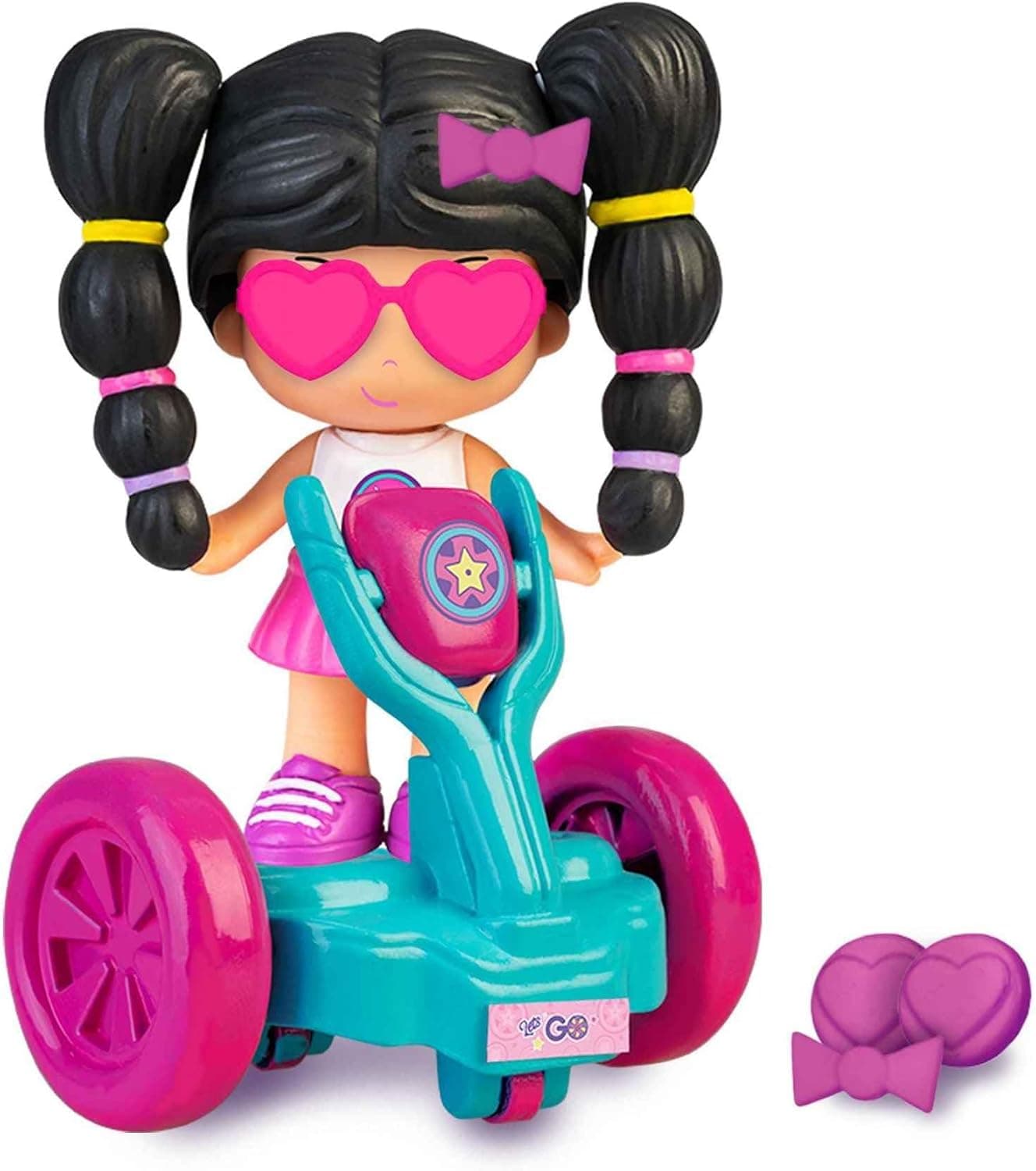 Pinypon, Let's Go, Segway, conjunto de brinquedos, 1 mini figura de uma boneca Pop &Swap e um veículo de transporte, com decorações de flúor e 2 acessórios, para meninos e meninas a partir de 4 anos