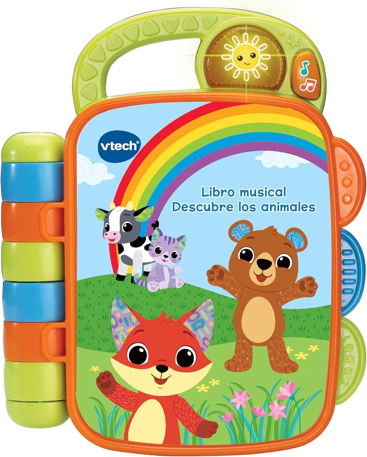 VTECH Baby Livro musical descubra os animais, livro infantil para bebés + 6 meses, páginas interativas, aprenda o clima, roupa, animais, cores, versão ESP