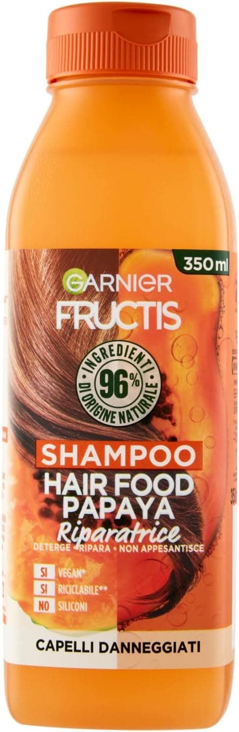Garnier Fructis Hair Food Papaia reparadora, champô para cabelos danificados, 96% de ingredientes de origem natural, sem silicone, 350 ml