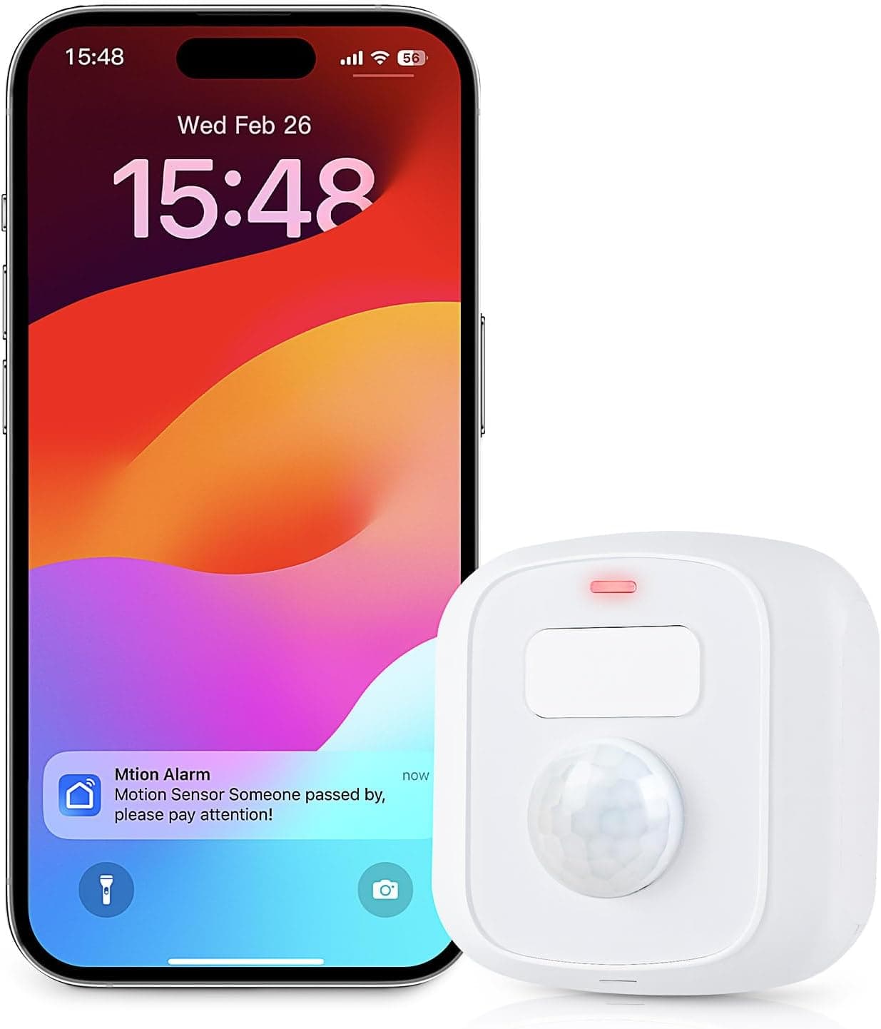PHYSEN Sensore di Movimento WiFi Detector de movimento inteligente, sensor de alarme anti-roubo, com APP de monitorização remota, detector de presença, compatível com Alexa e Google