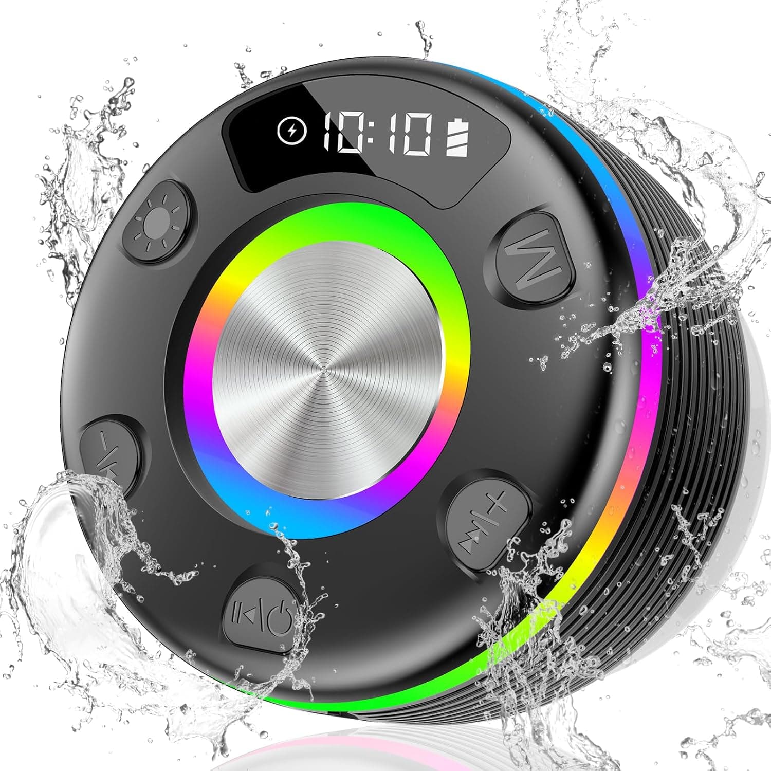 Altifalante chuveiro, coluna Bluetooth IPX7 impermeável com luz colorida RGB/ventosa, altifalante chuveiro Bluetooth 7 horas de tempo de reprodução, adequado para casa de banho, exterior, casa,