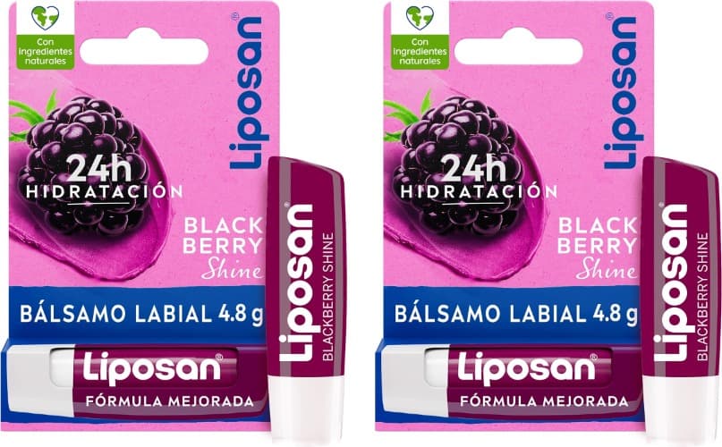 Liposan Blackberry Shine, cacau labial com cheiro de framboesa, batom colorido, bálsamo hidratante para lábios bonitos, macios e suculentos, 4,8g x 2