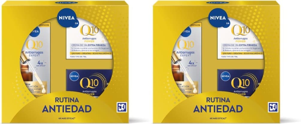 Nivea Pack Q10 Anti-rugas rotina anti-idade, creme de dia, creme de noite, sérum de ação dupla, 2 caixas