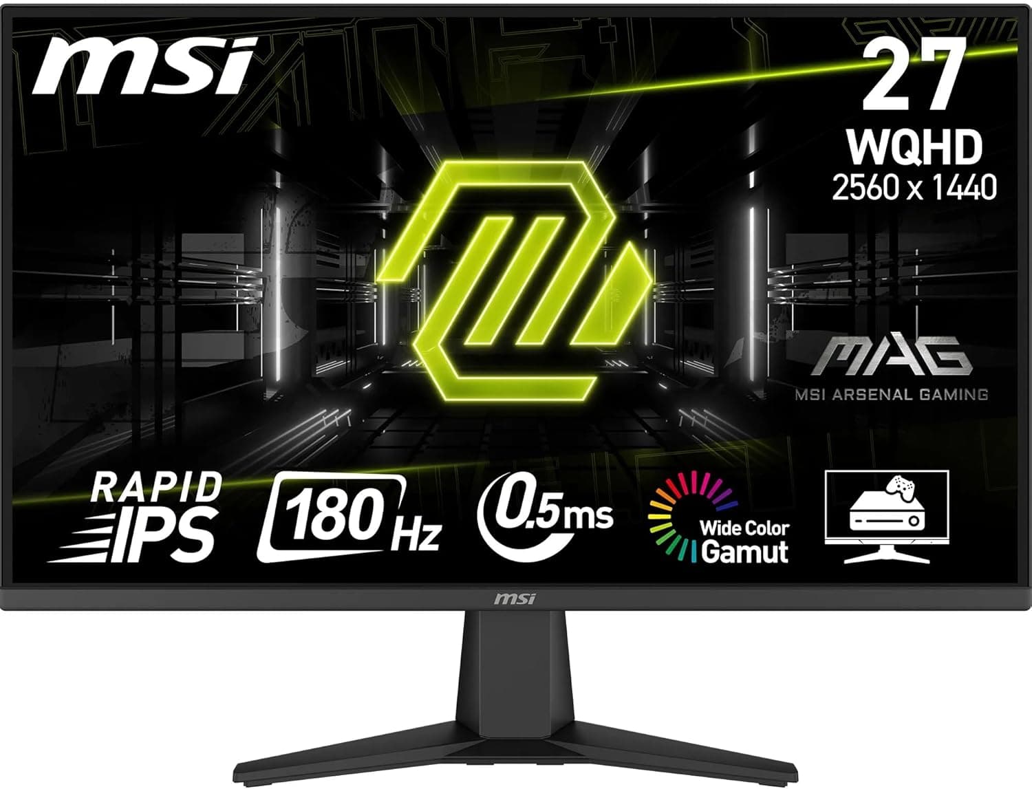 MSI mag 275QF Monitor Gaming plano WQHD (2560 x 1440) painel IPS rápido, 180 Hz / 0,5 m (GtG, mín. ), 1 ms (MPRT) 16:9, HDR Ready, 300 nits, preto