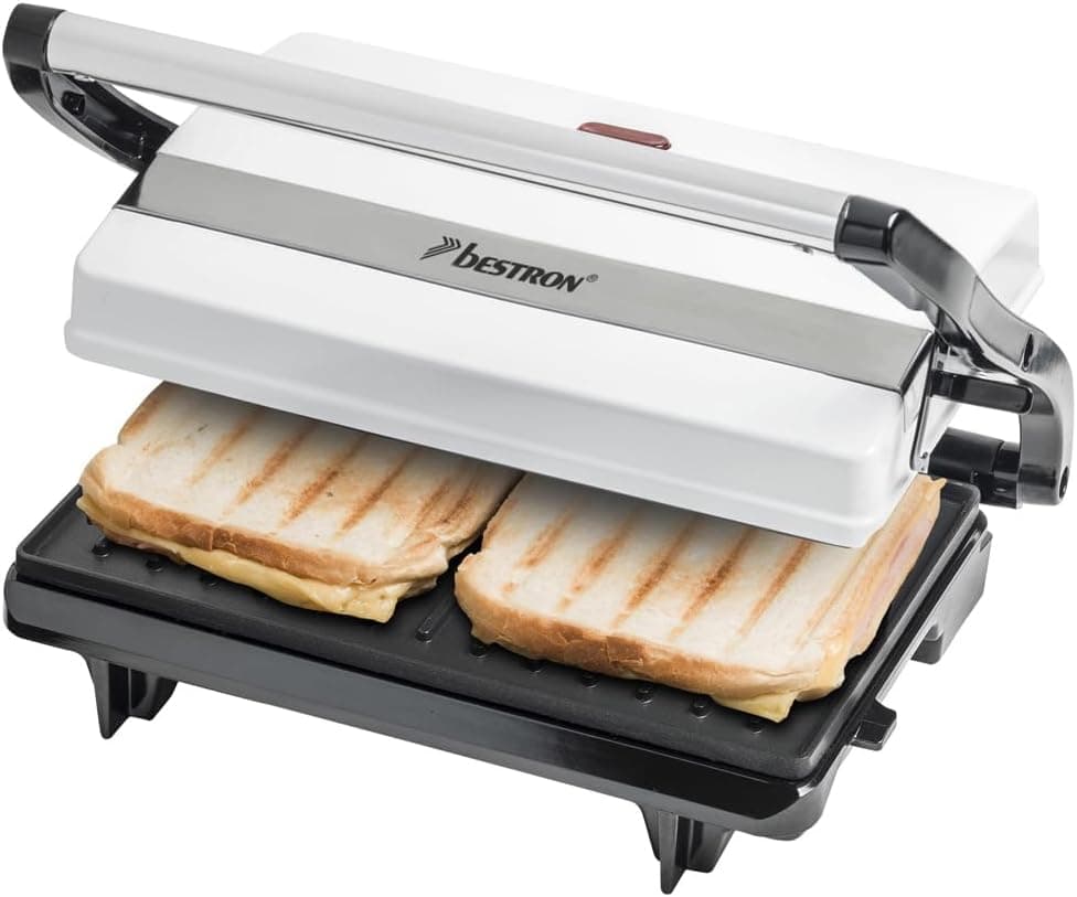 Bestron Grelha de sanduíche com revestimento anti-aderente, 700 W, branco