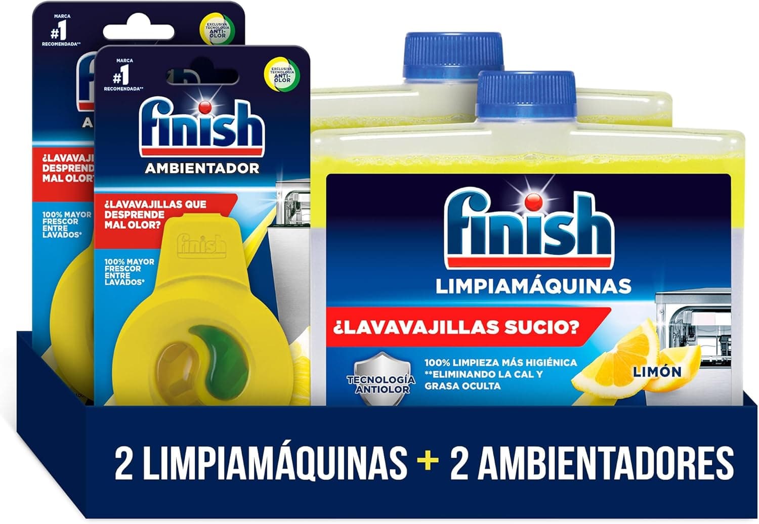 Finish Limpeza máquinas para máquina de lavar louça, limpador líquido 2 unidades Finish ambientador para máquina de lavar louça, 2 unidades, aroma limão