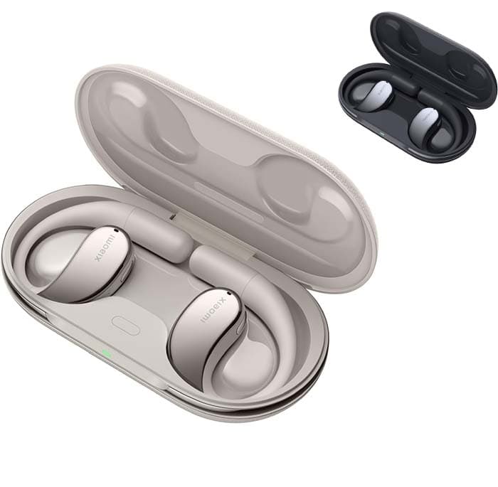 Xiaomi OpenWear Stereo Auriculares sem fios, cancelamento de ruído, driver dinâmico, microfone duplo, 7,5 horas de autonomia e 38,5 horas com o estojo de carregamento, bege 