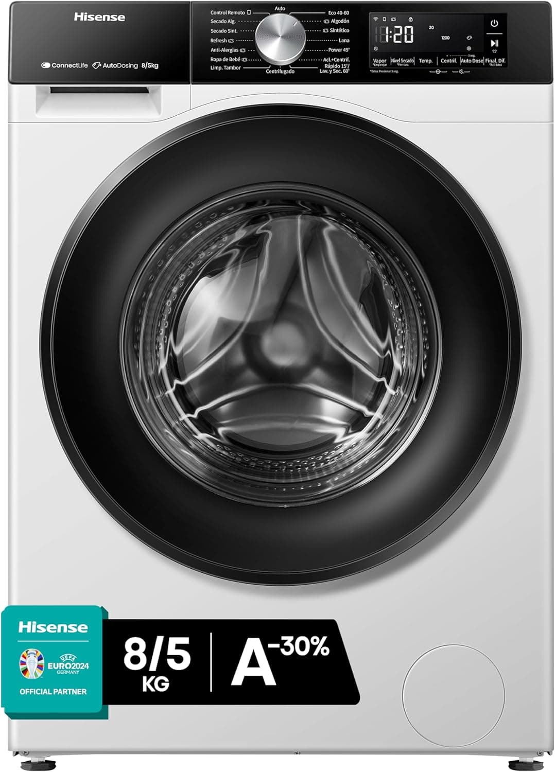Hisense WD3S8045BW3, Secadora de máquina, 8/5 kg, Class A-30%/D, 1400 RPM, largura 60 cm, 16 programas, branco