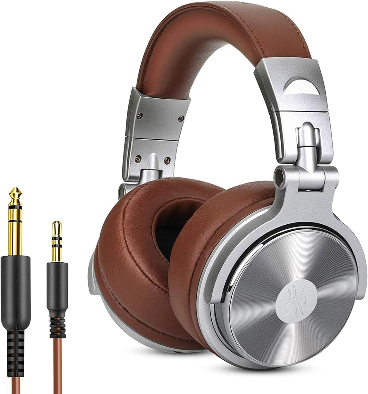 OneOdio Auriculares de DJ, auriculares de estúdio, Over In-Ear Headset com microfone, adaptador sem fecho, auriculares de 6,3 mm e 3,5 mm, armação giratória a 90° e 50 mm por unidade, protetores de orelhas em pele