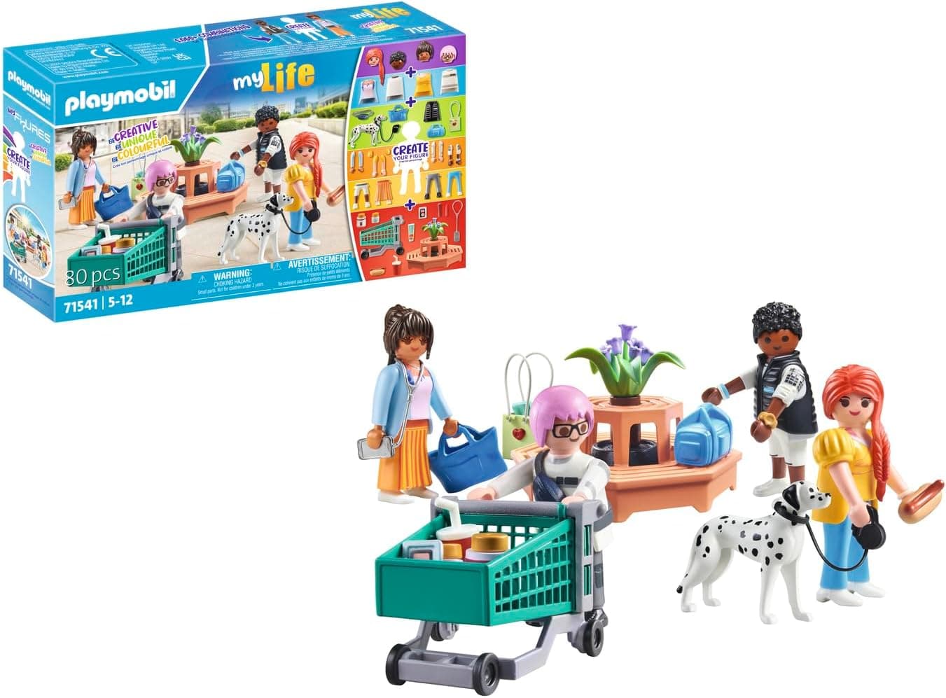 PLAYMOBIL myLife 71541 MyFigures: De compras, um grande dia de compras nas lojas, incluindo um carrinho de compras e uma bolsa, brinquedos para crianças a partir de 5 anos