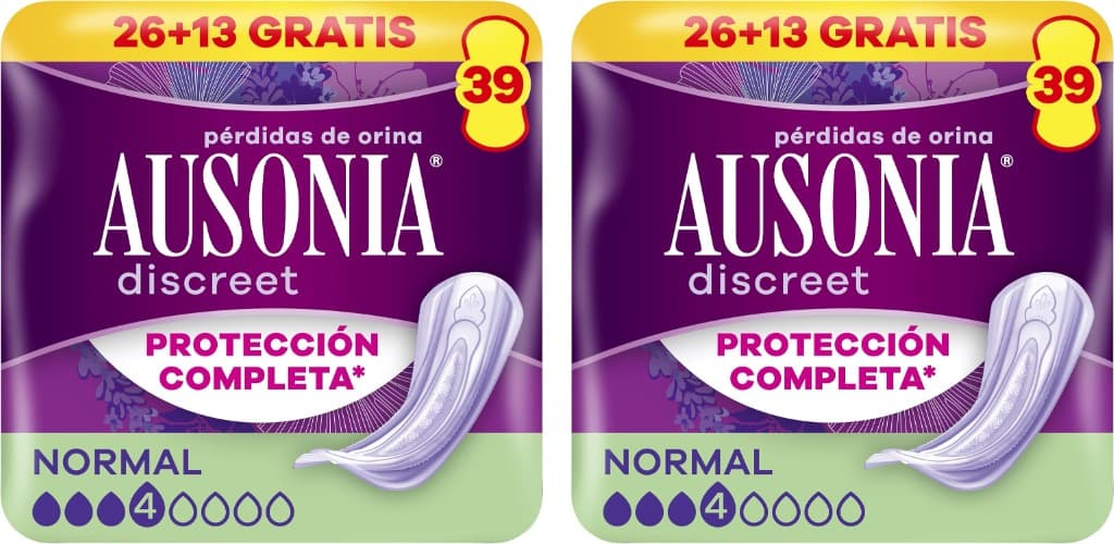 Ausonia Discreet normal, compressas incontinência mulher para perda de urina, 39 unidades x 2