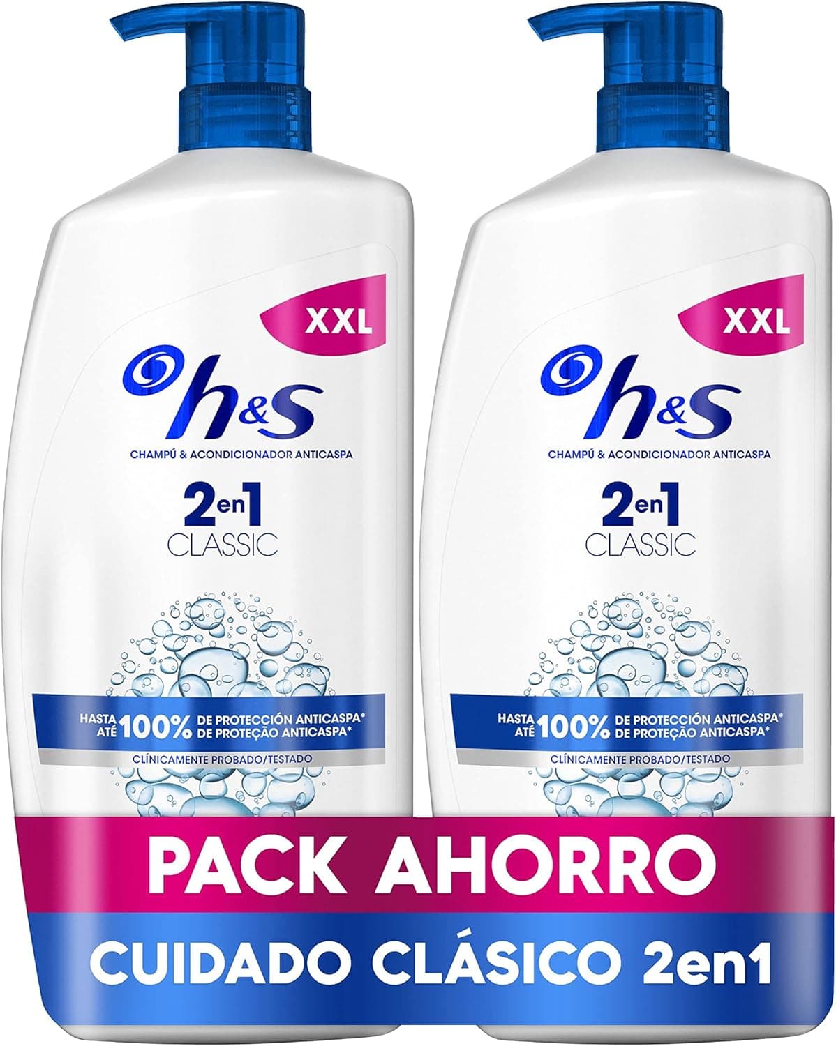 H&S Classic champô e condicionador anti-caspa 2 em 1, 2 x 1000 ml, com dispensador. Até 100% de proteção anti-caspa