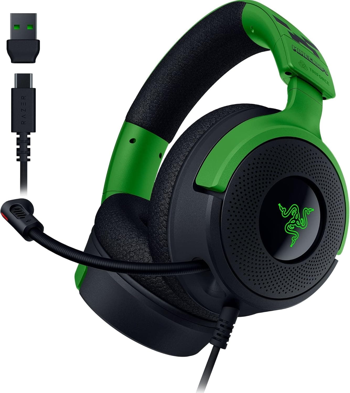 Razer Kraken V4 X Minecraft Edition - Auriculares USB com cabo para jogos de PC (controladores de 40 mm, microfone cardióide retrátil, som envolvente, crómio RGB, para PC e consola) Minecraft
