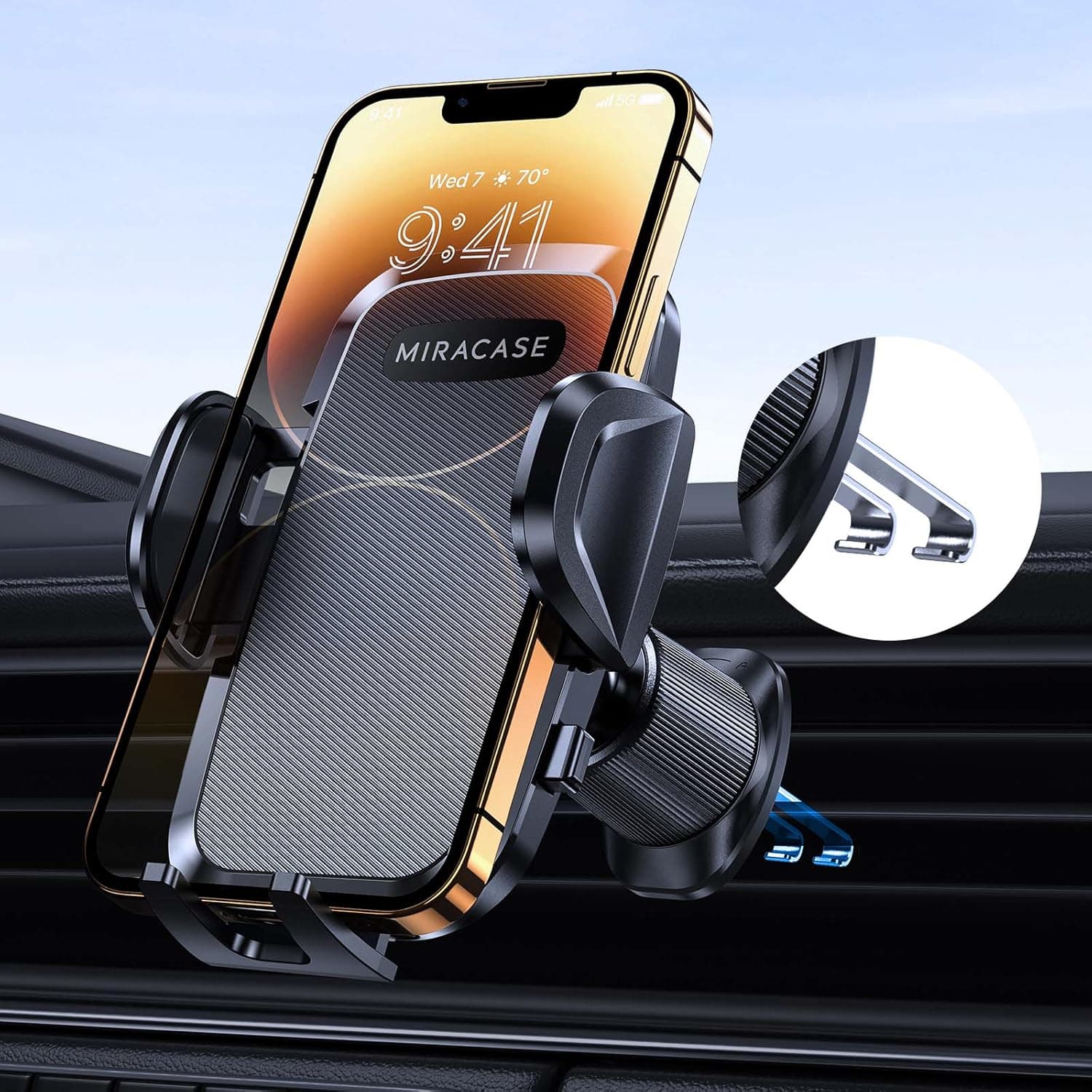 Miracase Suporte móvel para carro [gancho metálico duplo] estável e robusto, ajustável a 360 graus, suporte de telemóvel carro universais para smartphones
