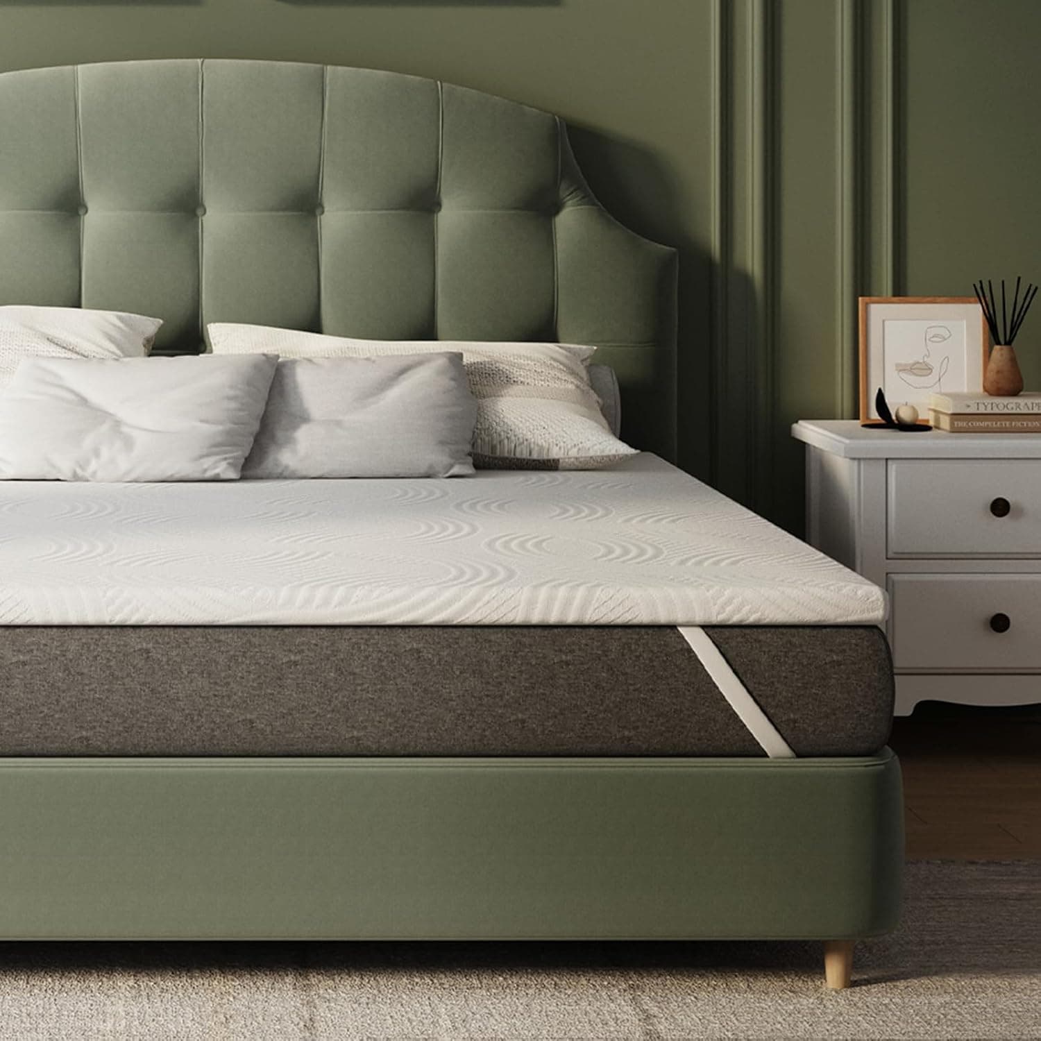 Novilla Topper, 180 x 200 5 cm, Topper colchão de fibra de bambu, Mattress Topper removível e lavável a 60 °C, respirável e fresco, branco