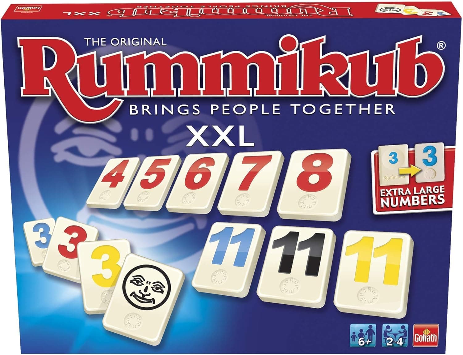 Rummikub XXL. Com os números mais grandes. Mais fácil de ler. O famoso jogo de estratégia para toda a família. Crie trios ou escadas. Divirta-se com este conjunto para todas as idades, 928842