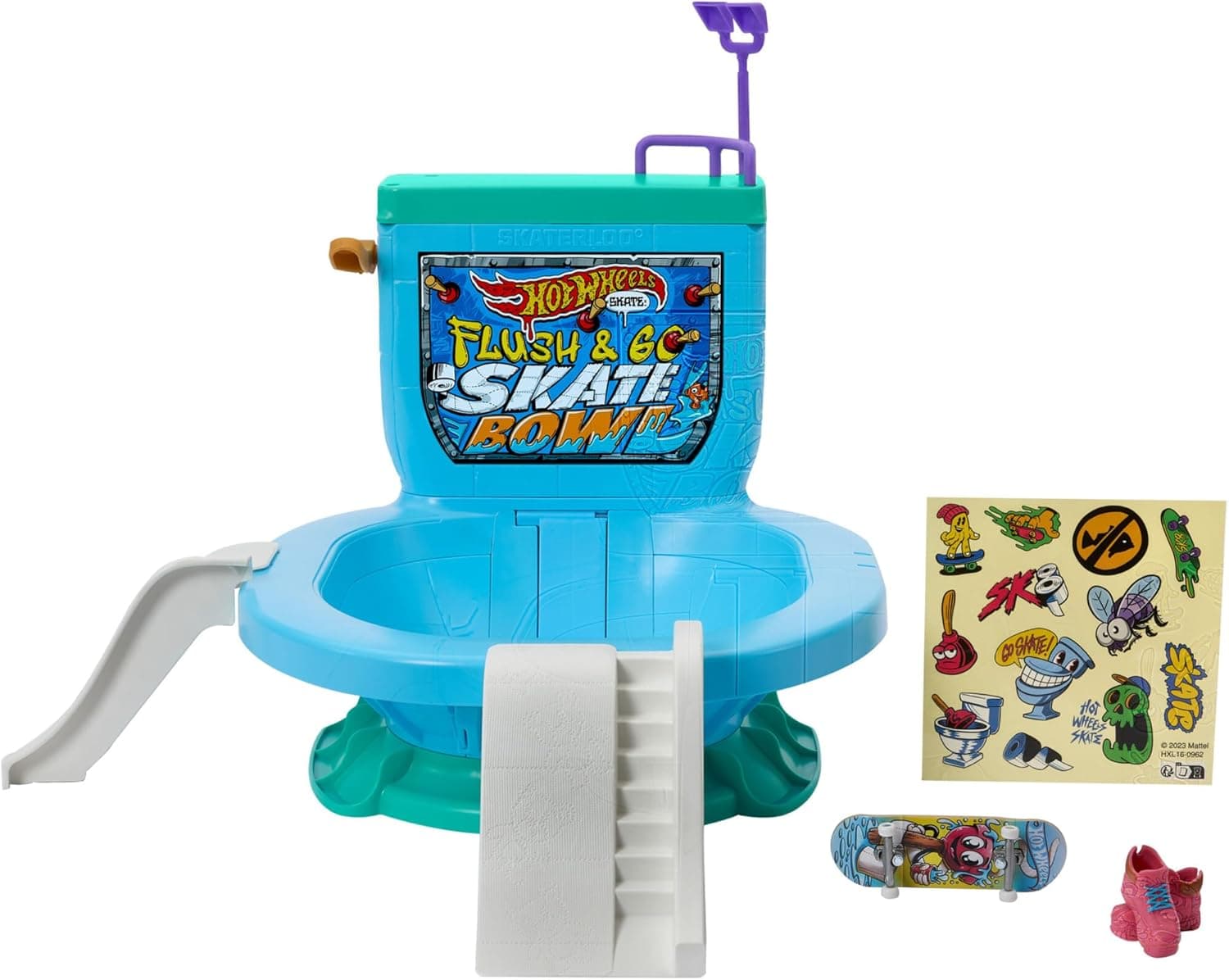 Hot Wheels Skate Flush & Go Bowl, conjunto de jogos em forma de sanita, inclui 1 skate para dedos e 1 par de sapatilhas para fazer crobacias, presente de brinquedo para meninos e meninas +5 anos,