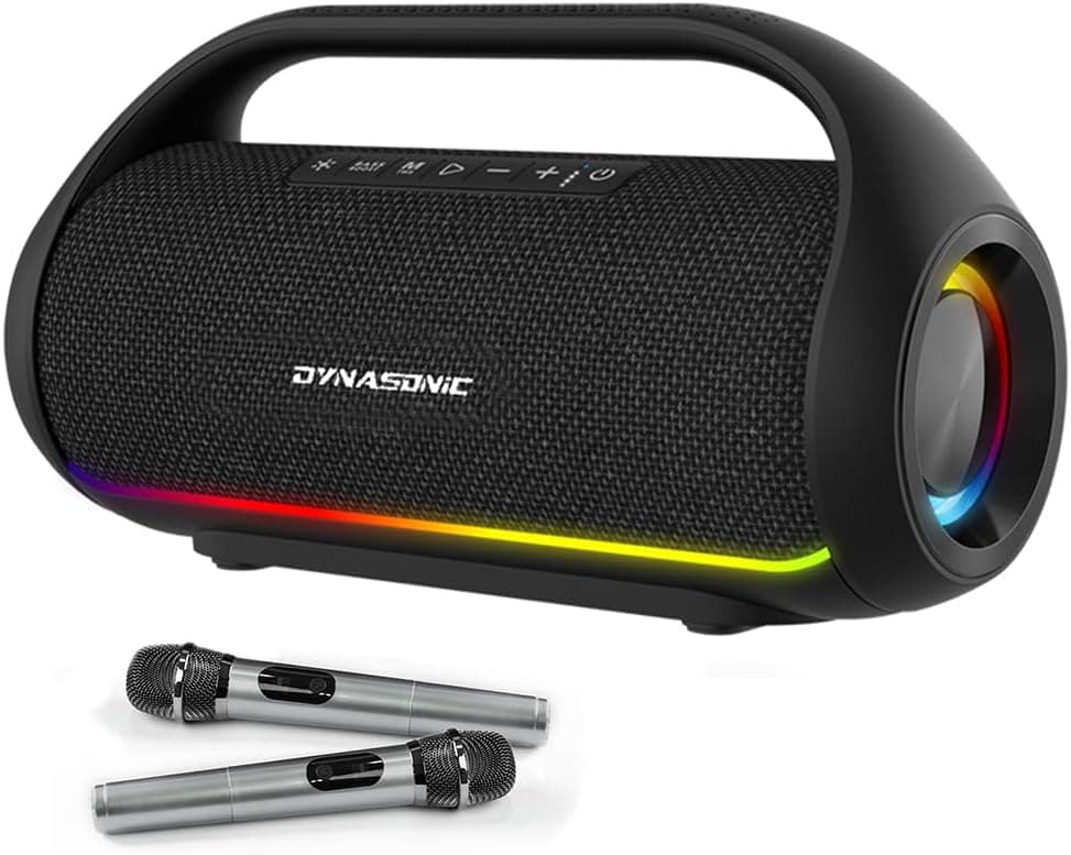 DYNASONIC S90 - Altifalante Bluetooth portátil IPX7 Waterproof. Altifalante exterior sem fios. Estéreo sem fios. Leitor de som potente com luzes LED incorporadas. Micro-SD, USB