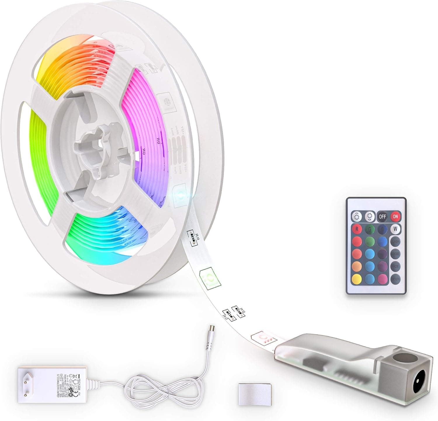 B.K.Licht LED Strip 3m, RGB, controlo remoto, autoadesivo, mudança de cor, encurtável, tiras LED, corrente de luz, fita, tiras, tira de luz LED, tira de luz LED, branco