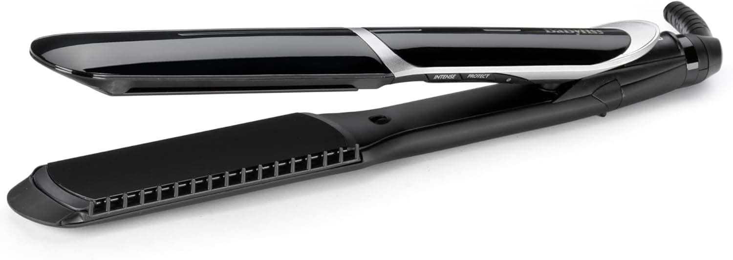 BaByliss ST397E Flores de cabelo profissionais, placas extra largas para alisar mais rápido, pente removível para um alisamento mais polido. 6 temperaturas de 140 ºC a 235ºC, tecnologia avançada de
