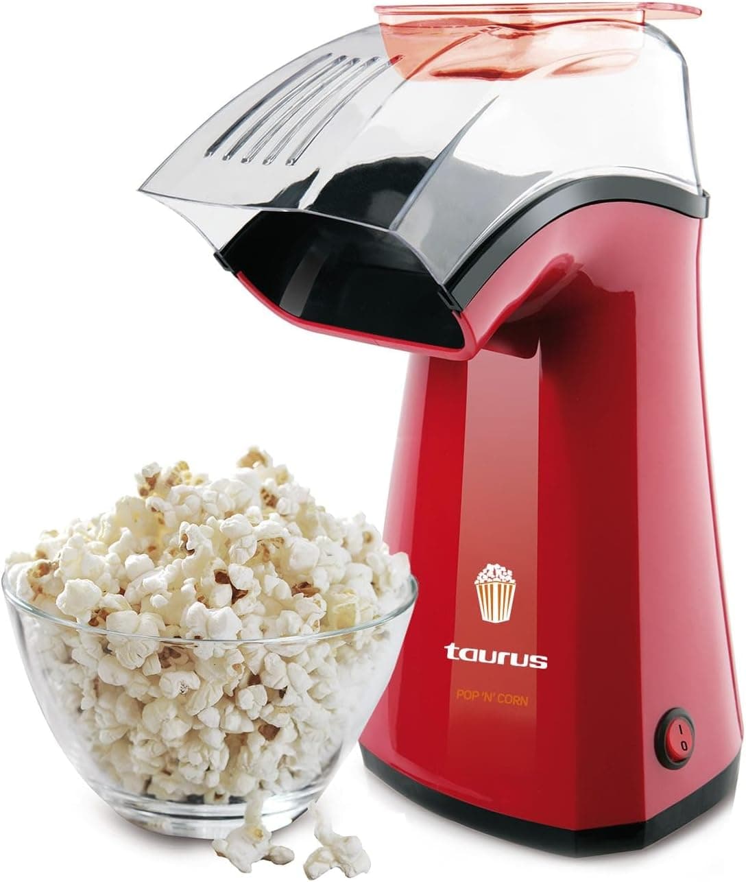Taurus - Máquina de fazer pombinhas Pop'N'Corn 1100W | Fácil de usar e limpar | Listas em 3 min | Saudável: Sem óleo ou gordura | base antiderrapante | pombeira ar quente vintage vermelho retro 