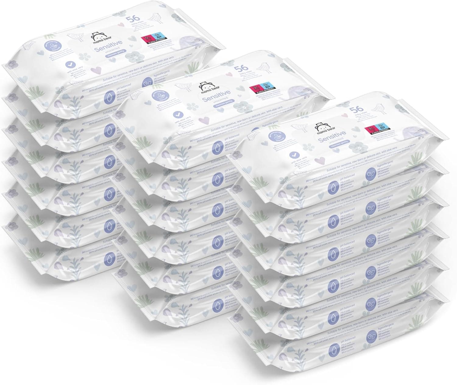Marca Amazon - Mama Bear toalhas para bebés sensíveis, sem fragrância, 1008 unidades, 18 pacotes de 56