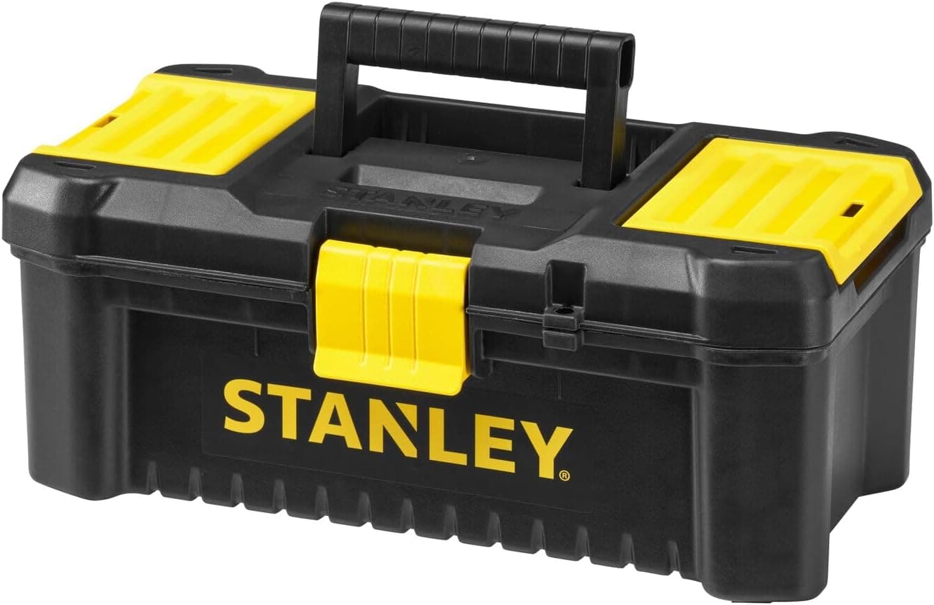 STANLEY Caixa de ferramentas de plástico com fecho de plástico, 32 x 18,8 x 13,2 cm, alça ergonómica, organizadores na tampa, bandeja interior removível, orifício para cadeado, STST1-75514
