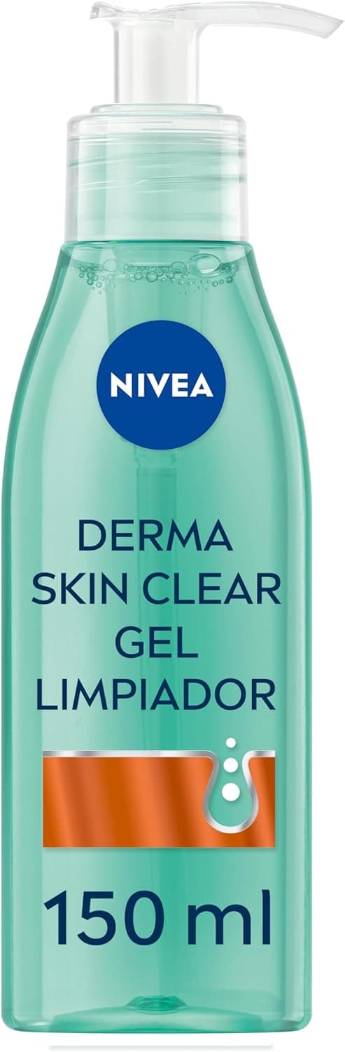 NIVEA Derma Skin Clear Gel de limpeza facial (150 ml), para peles com imperfeições, limpador de poros formulado com ácido salicílico, niacinamida e sal marinho
