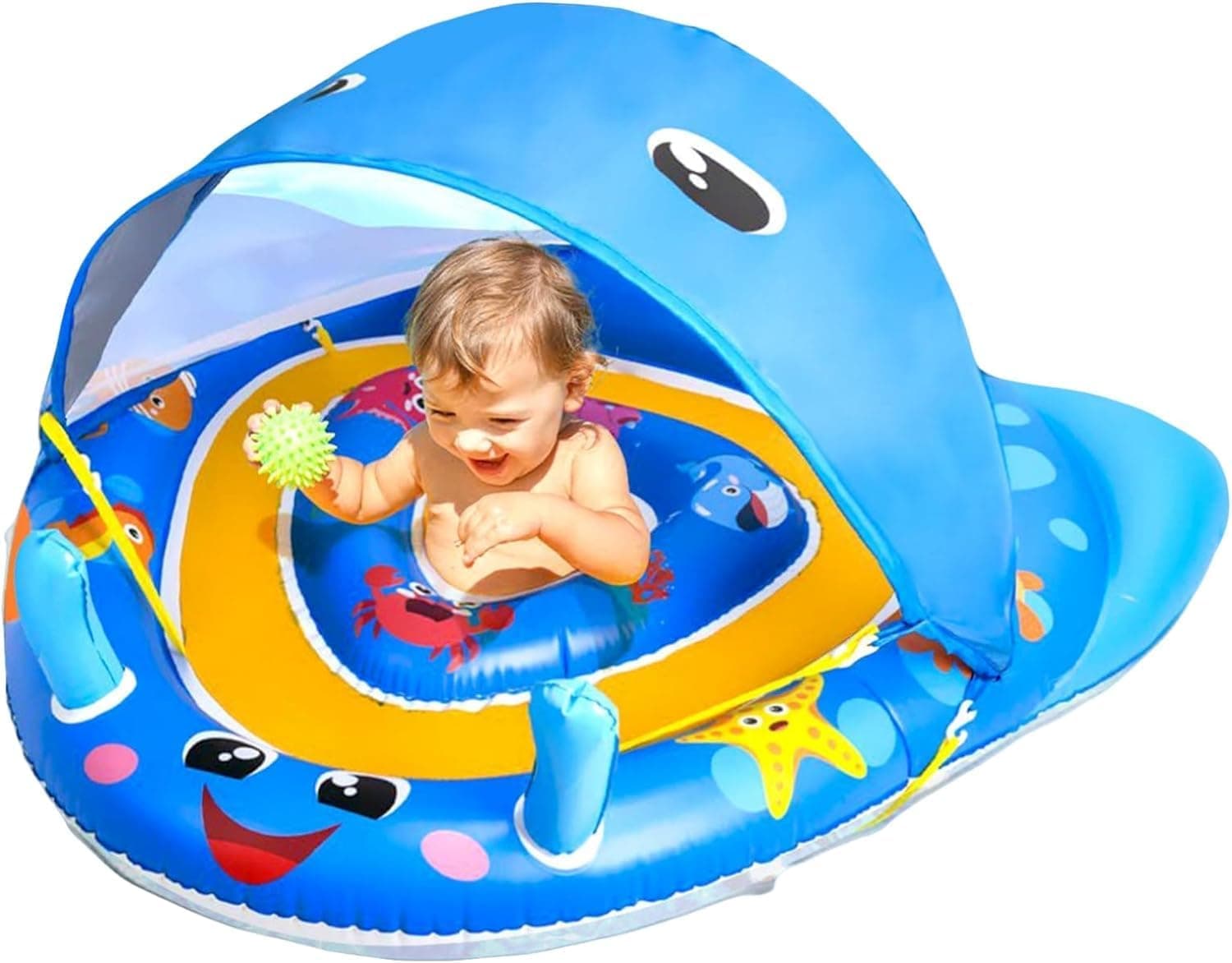 Flutuador bebé, flutuador bebé com guarda-sol UPF50 com assento de segurança ajustável, flutuadores para bebés flutuadores bebé 1 ano flutuante de piscina para crianças pequenas para 6-24 meses