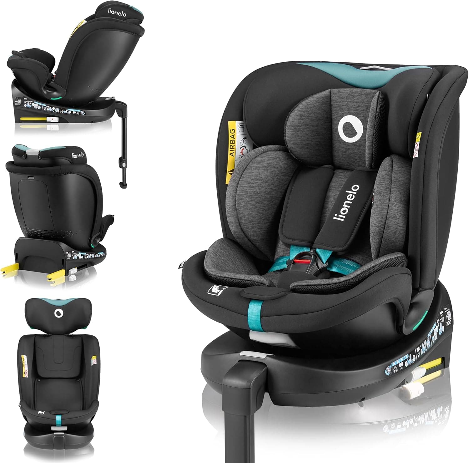 LIONELO NAVY i-Size Cadeira de carro bebé giratória 360O para crianças de 40 a 150 cm, grupo 0 + 1 2 3 montagem frontal e traseira ISOFIX perna de estabilização repouso de cabeça e Dri-Seat