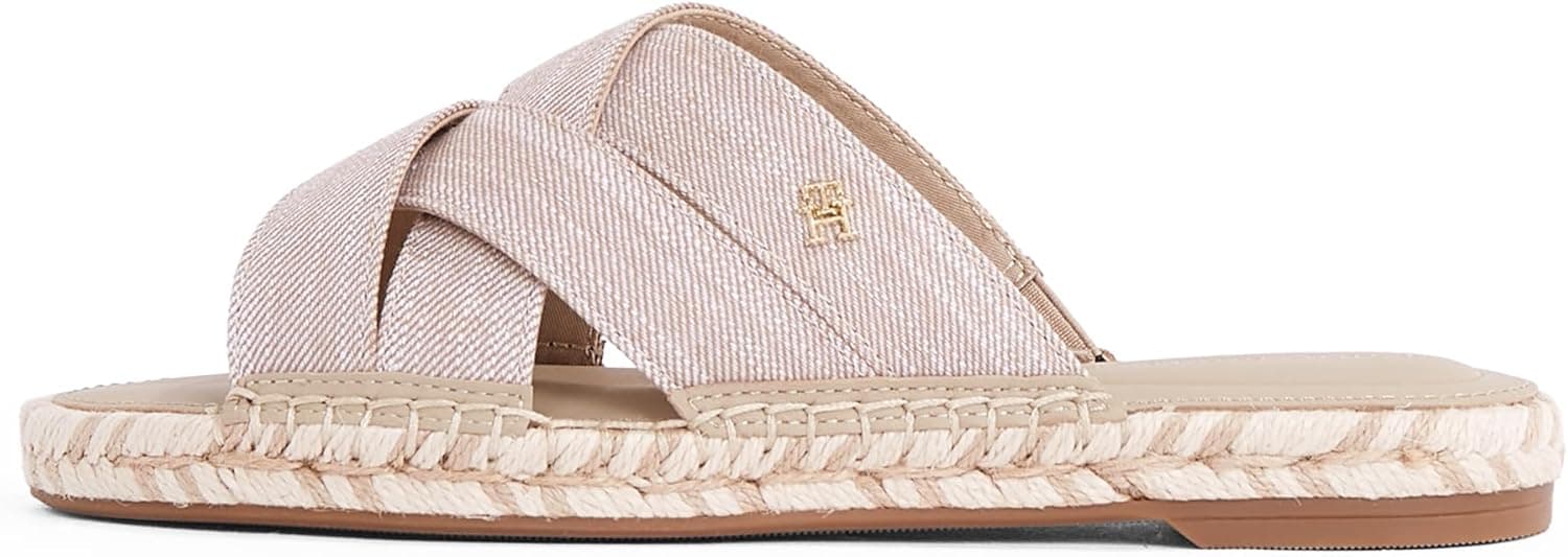Tommy Hilfiger Chambray Espadrille Mule FW0FW08501 | Alpercatas planas femininas com pala em algodão reciclado e monograma TH