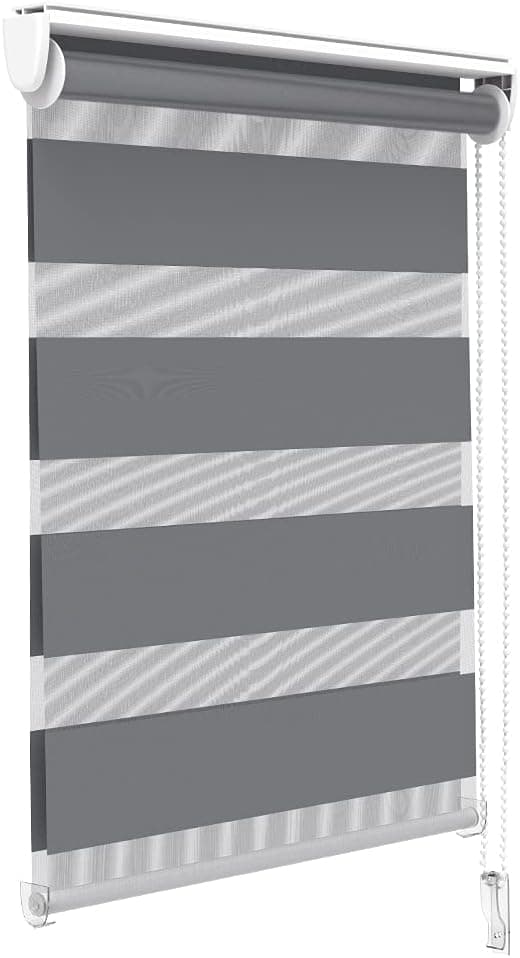 VOUNOT® Estore de enrolar de camada dupla noite e dia, persianas enroláveis interior para janela, translúcido e escuro, cinzento, 45 x 150 cm
